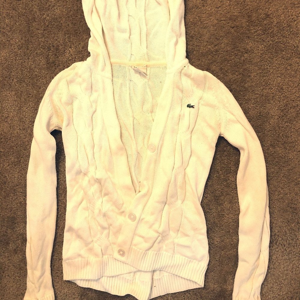 Lacoste Hooded Cable-Knit Cardigan